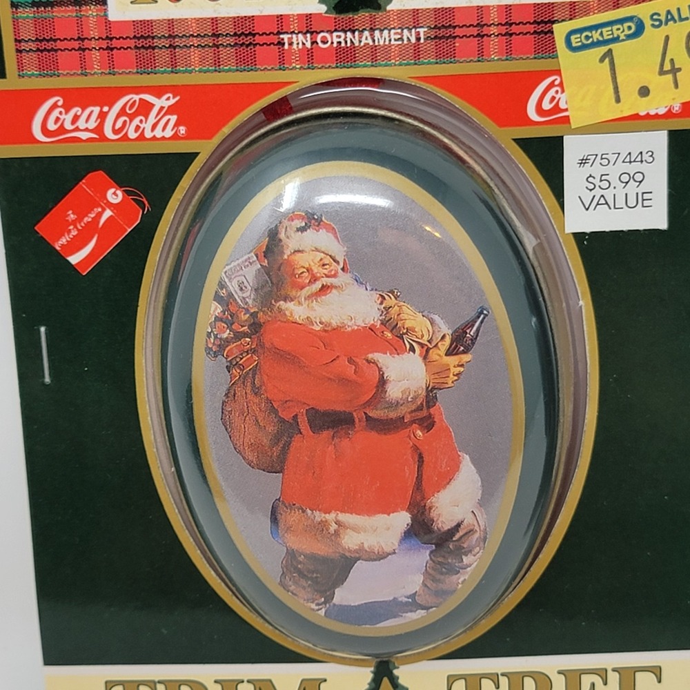 Set of 6 Vintage 1991 Coca Cola Santa Tin Trinket Box Christmas Ornaments - New - Picture 9 of 16